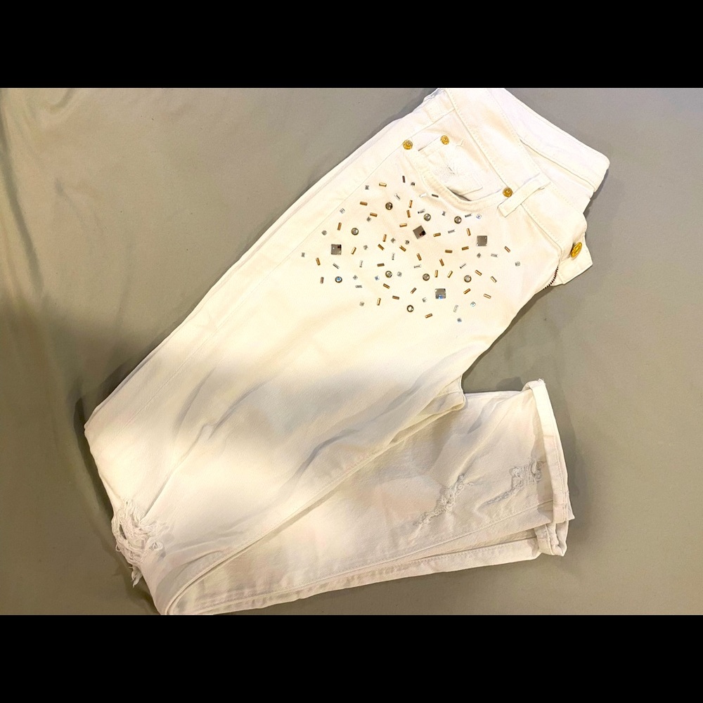 White crystal/ distressed 7 For All Mankind Slim straight jeans